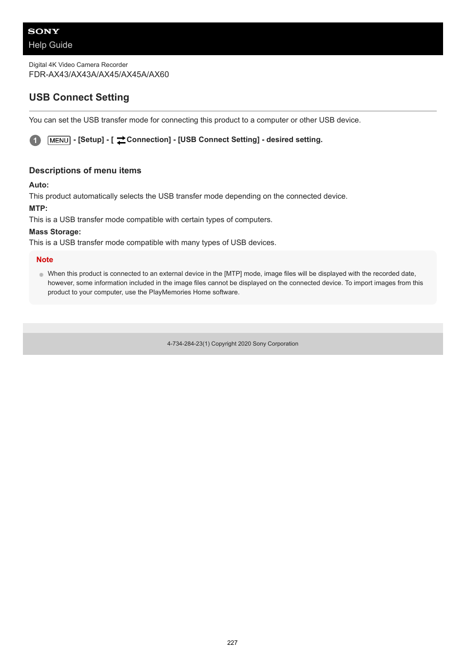 Usb connect setting | Sony BRAVIA BZ40J 100" Class 4K UHD HDR Commercial Monitor User Manual | Page 227 / 353