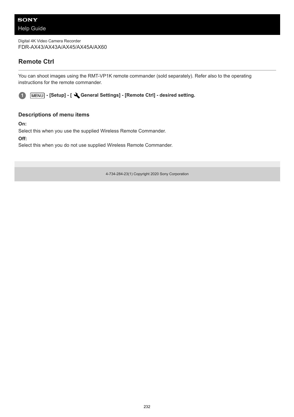 Remote ctrl | Sony BRAVIA BZ40J 100" Class 4K UHD HDR Commercial Monitor User Manual | Page 232 / 353