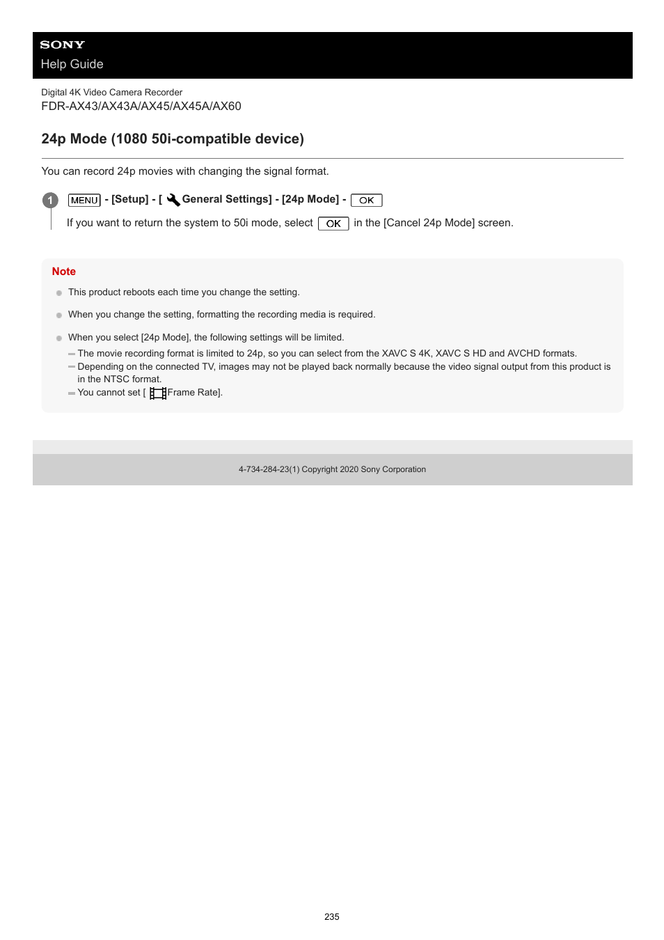 24p mode (1080 50i-compatible device), Help guide | Sony BRAVIA BZ40J 100" Class 4K UHD HDR Commercial Monitor User Manual | Page 235 / 353