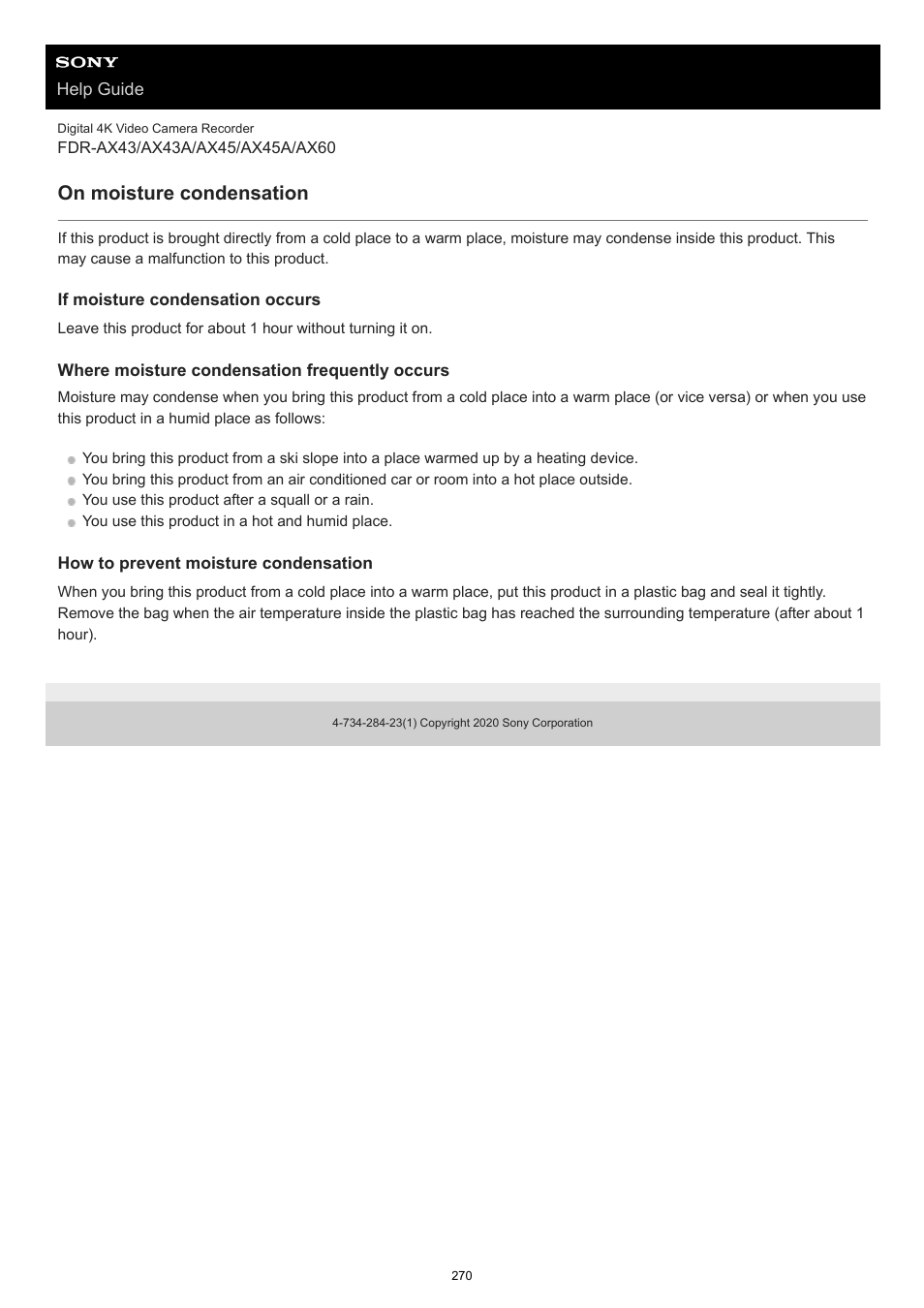 On moisture condensation | Sony BRAVIA BZ40J 100" Class 4K UHD HDR Commercial Monitor User Manual | Page 270 / 353