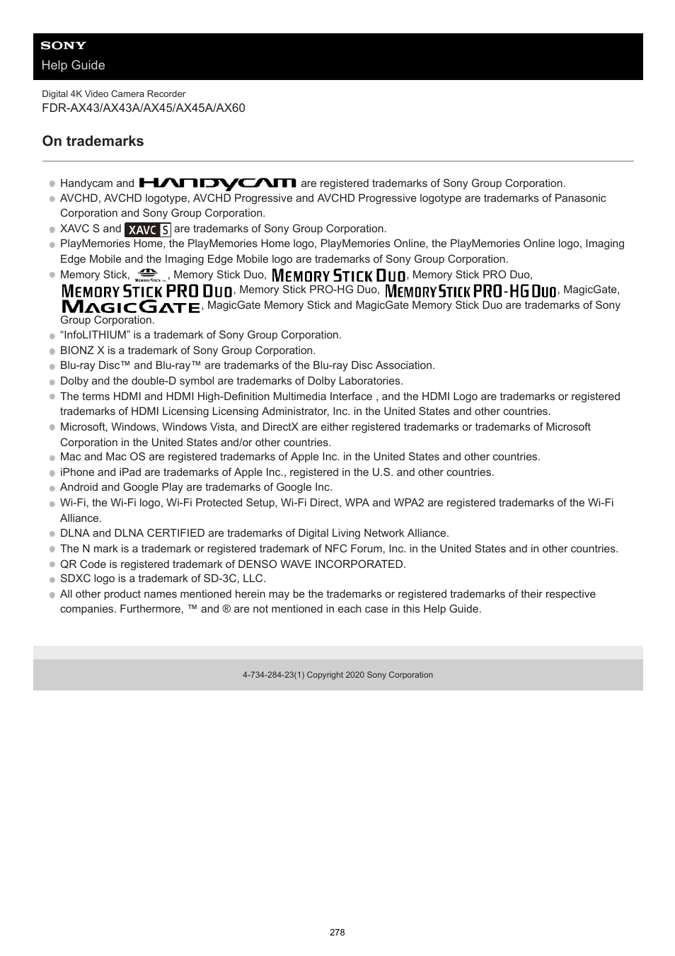 On trademarks | Sony BRAVIA BZ40J 100" Class 4K UHD HDR Commercial Monitor User Manual | Page 278 / 353