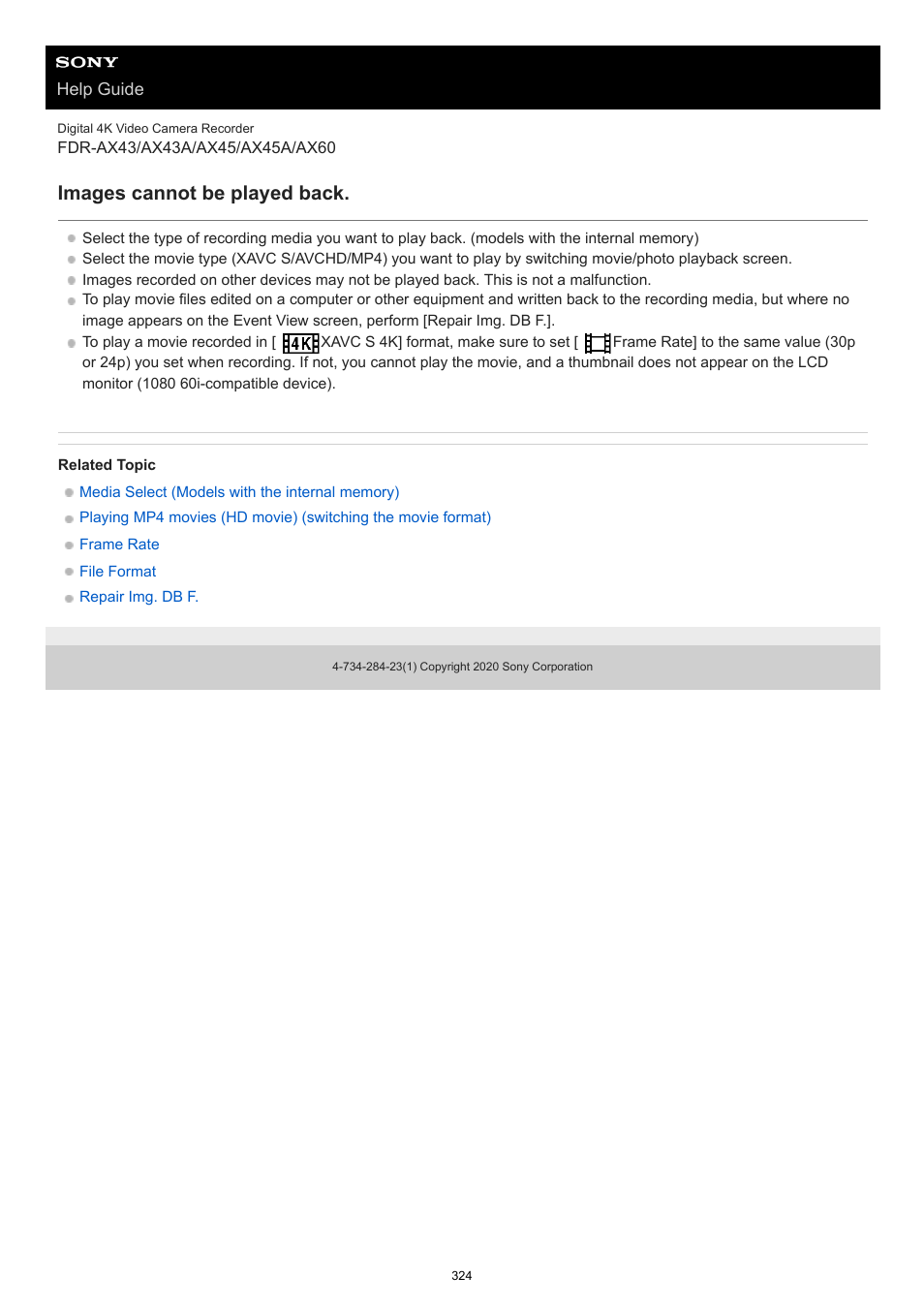 Images cannot be played back | Sony BRAVIA BZ40J 100" Class 4K UHD HDR Commercial Monitor User Manual | Page 324 / 353