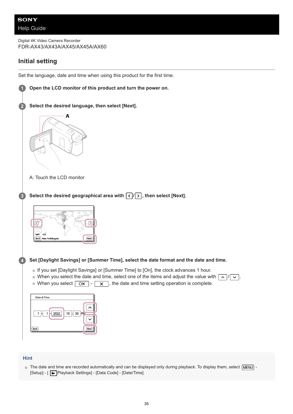 Initial setting | Sony BRAVIA BZ40J 100" Class 4K UHD HDR Commercial Monitor User Manual | Page 35 / 353