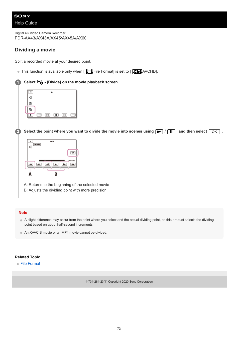 Dividing a movie | Sony BRAVIA BZ40J 100" Class 4K UHD HDR Commercial Monitor User Manual | Page 73 / 353