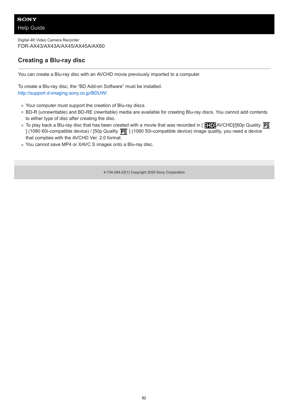 Creating a blu-ray disc | Sony BRAVIA BZ40J 100" Class 4K UHD HDR Commercial Monitor User Manual | Page 92 / 353