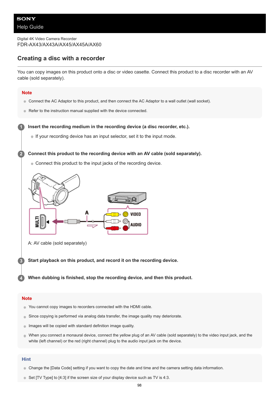 Creating a disc with a recorder | Sony BRAVIA BZ40J 100" Class 4K UHD HDR Commercial Monitor User Manual | Page 98 / 353