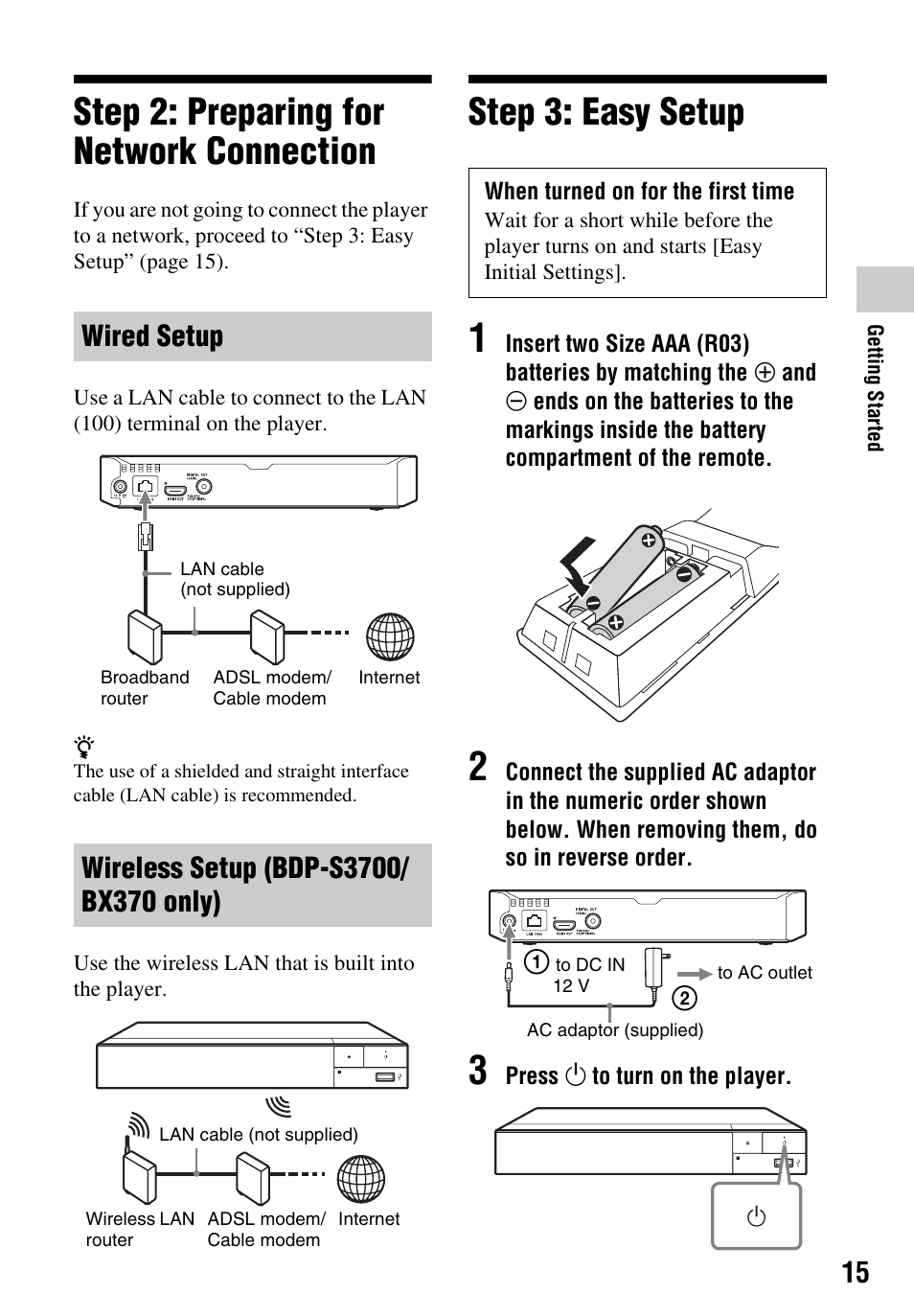 Step 2: preparing for network connection, Step 3: easy setup | Sony LCS-U21 Soft Carrying Case (Black) User Manual | Page 15 / 40