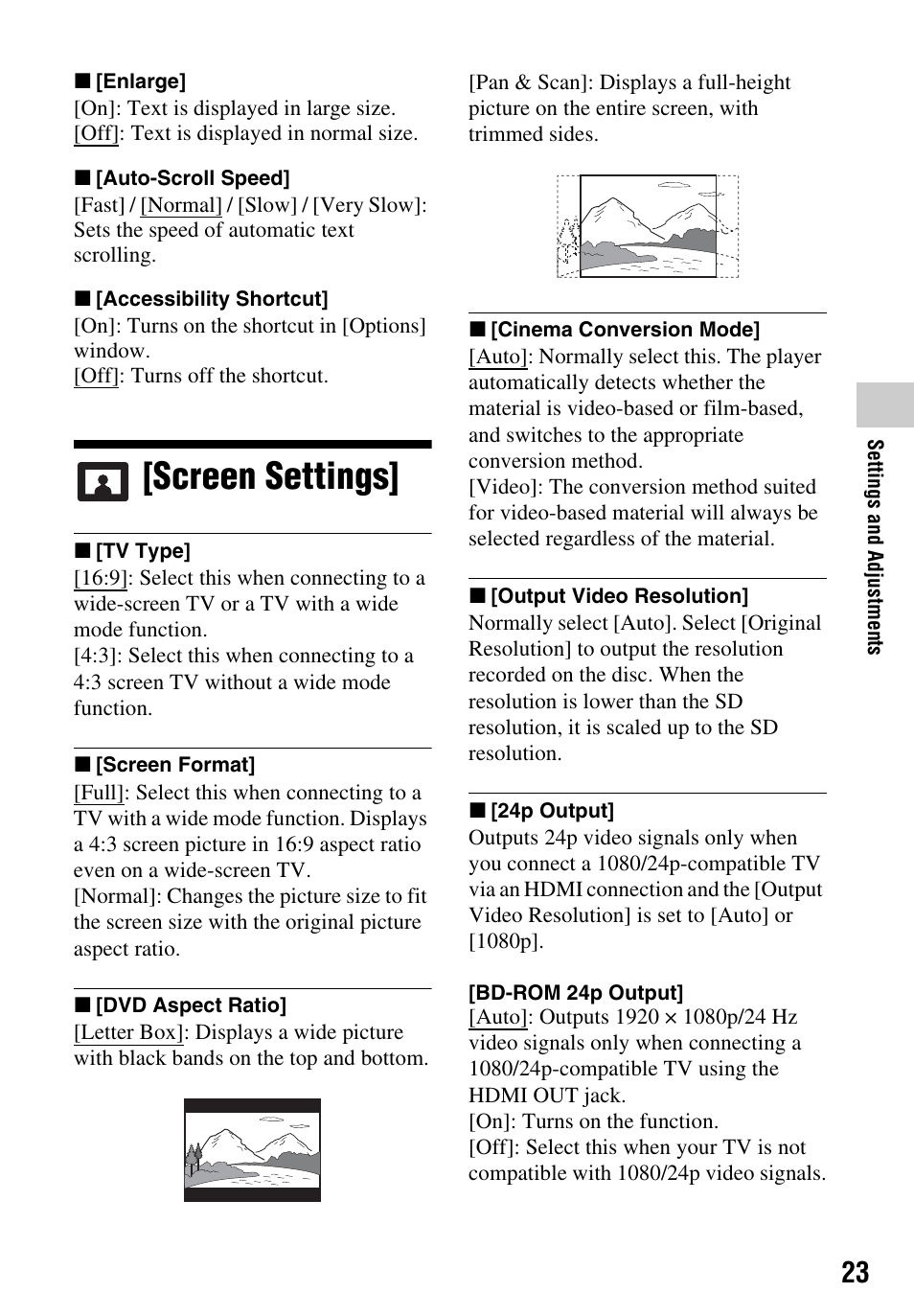 Screen settings | Sony LCS-U21 Soft Carrying Case (Black) User Manual | Page 23 / 40