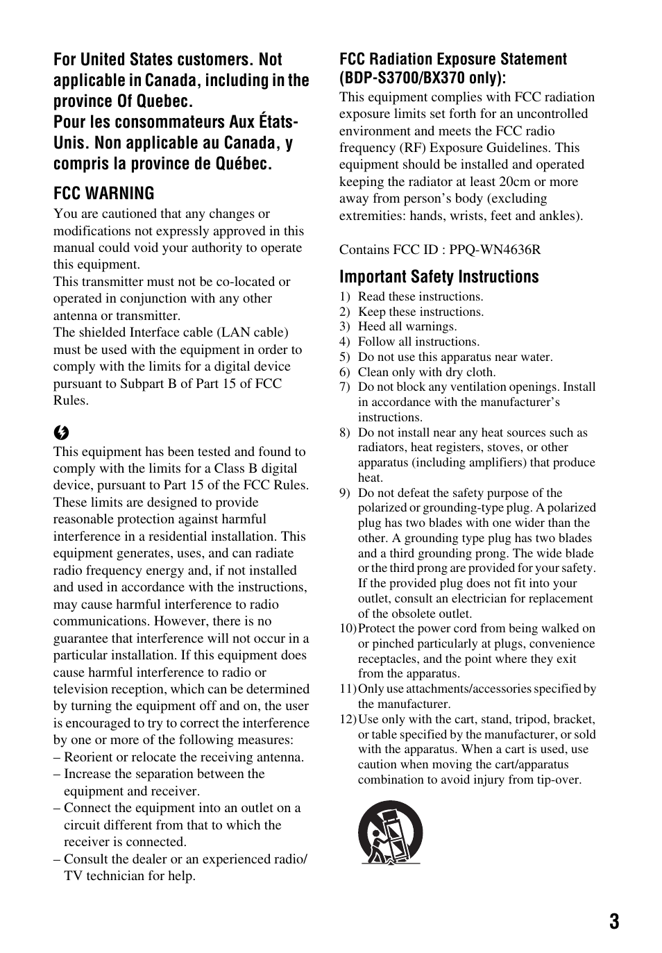 Important safety instructions | Sony LCS-U21 Soft Carrying Case (Black) User Manual | Page 3 / 40