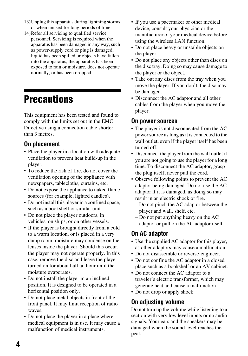 Precautions | Sony LCS-U21 Soft Carrying Case (Black) User Manual | Page 4 / 40