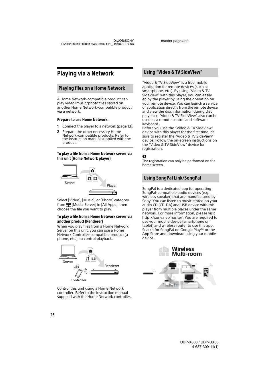 Playing via a network, Playing files on a home network | Sony Cyber-shot DSC-RX1R II Digital Camera User Manual | Page 16 / 44