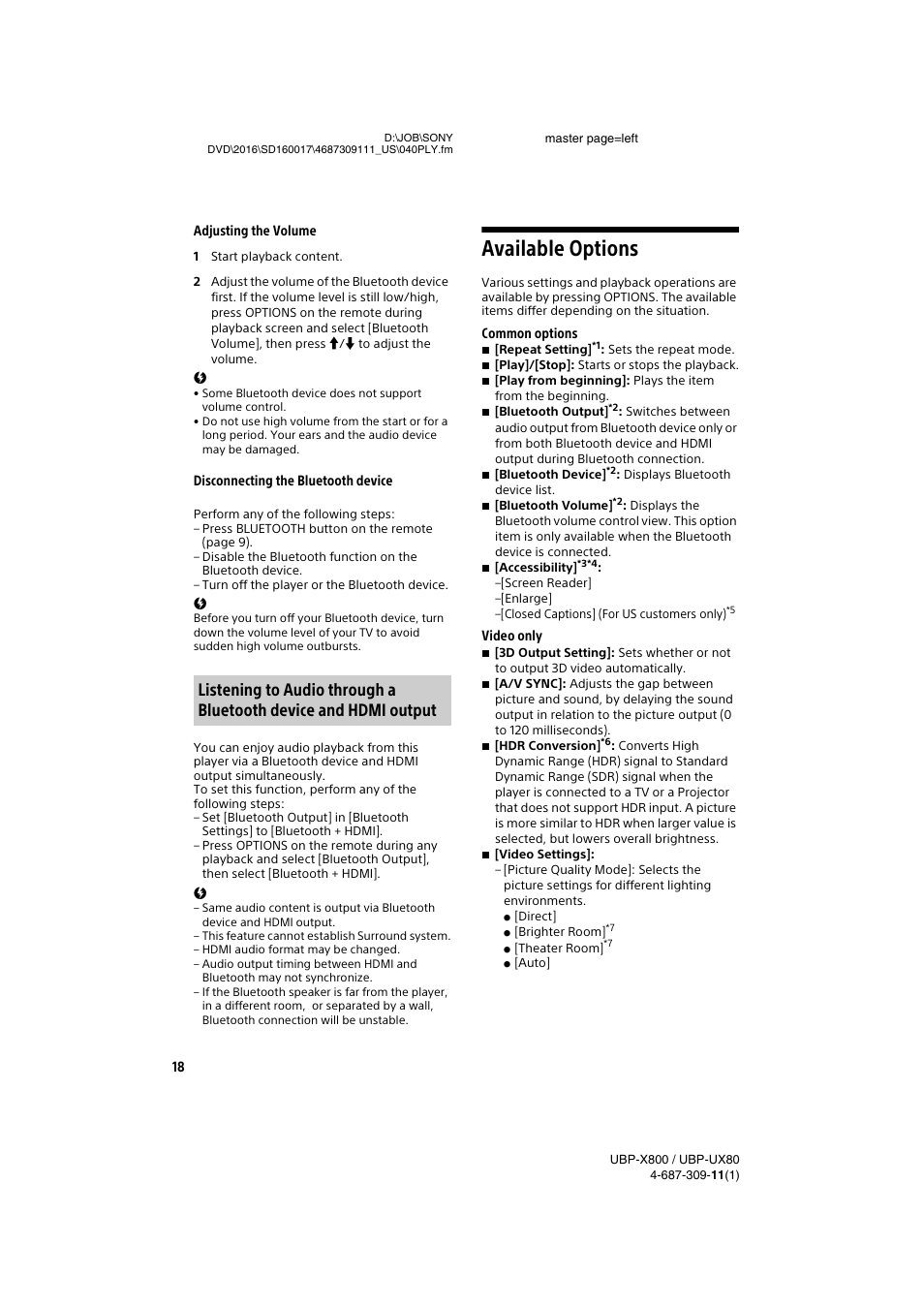 Available options | Sony Cyber-shot DSC-RX1R II Digital Camera User Manual | Page 18 / 44