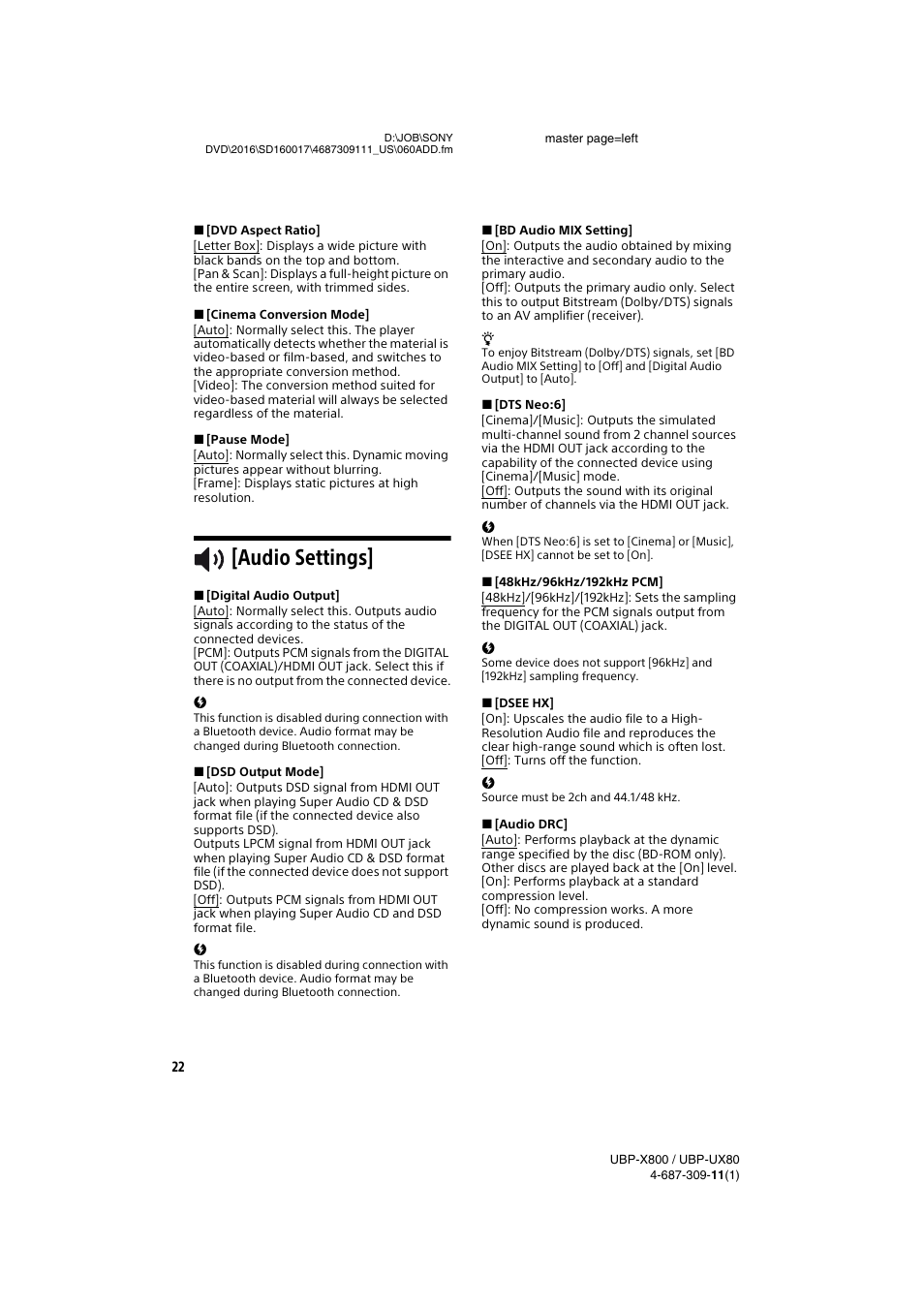 Audio settings | Sony Cyber-shot DSC-RX1R II Digital Camera User Manual | Page 22 / 44