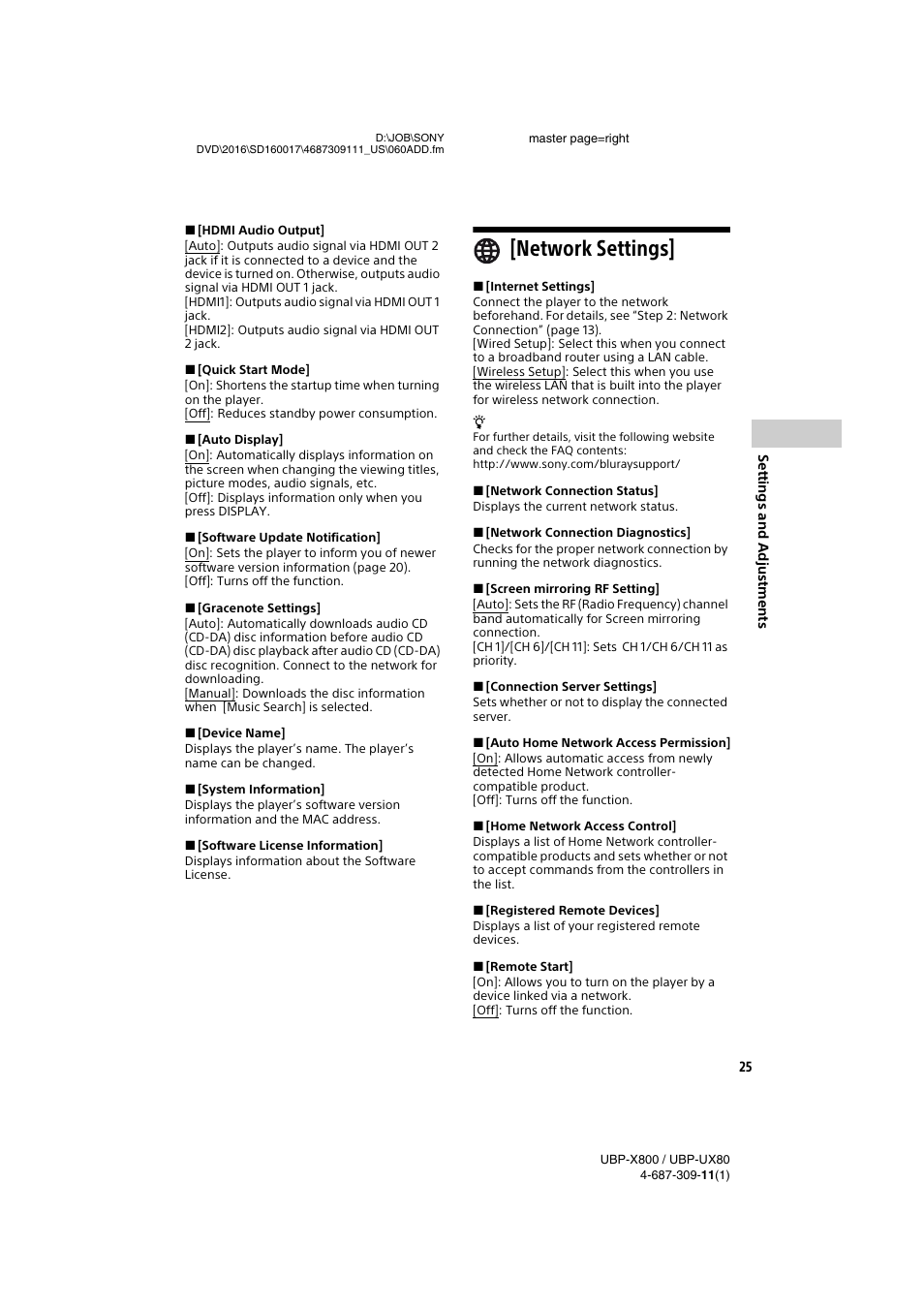 Network settings | Sony Cyber-shot DSC-RX1R II Digital Camera User Manual | Page 25 / 44