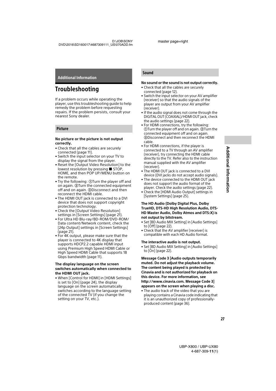 Additional information, Troubleshooting | Sony Cyber-shot DSC-RX1R II Digital Camera User Manual | Page 27 / 44