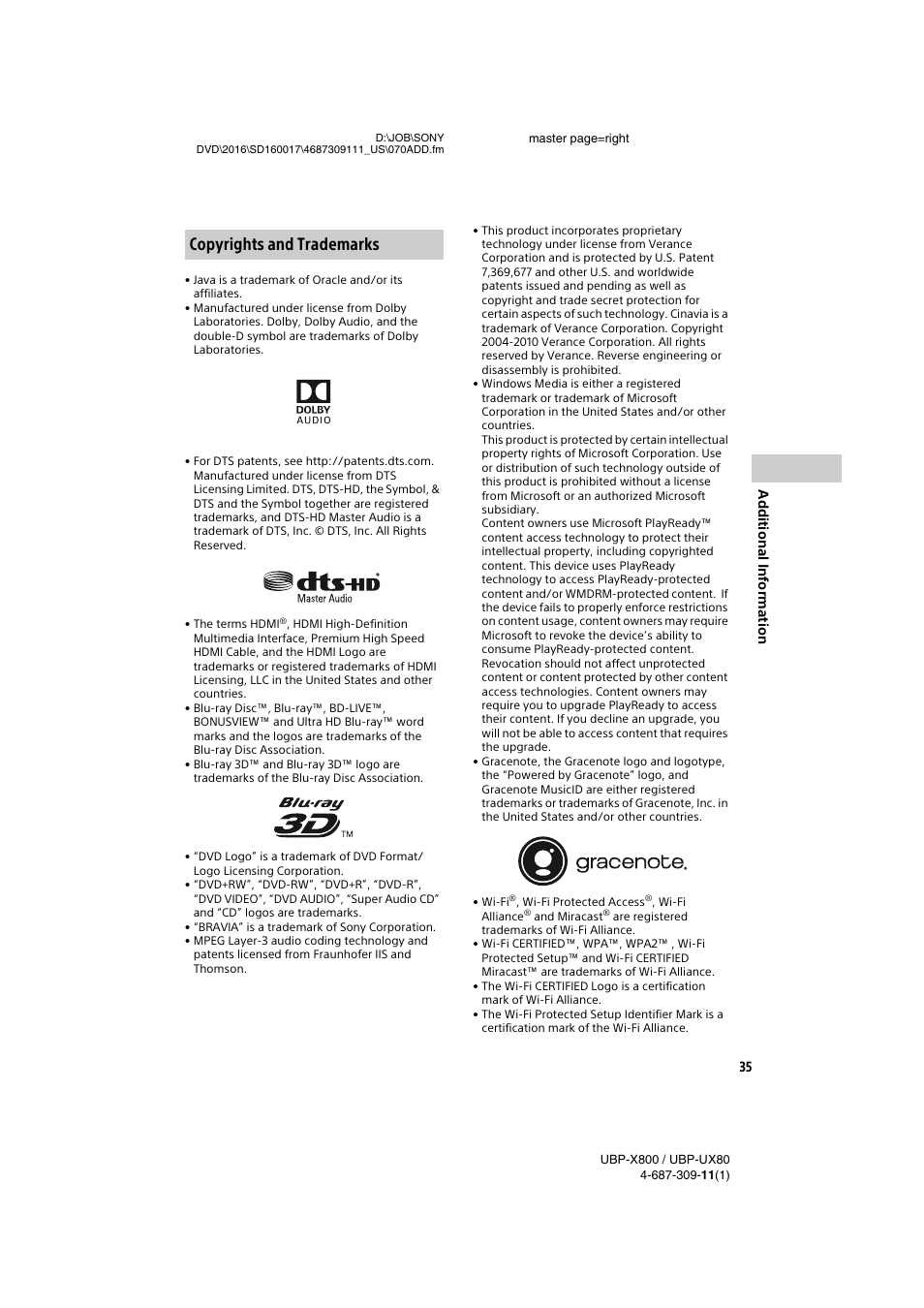 Copyrights and trademarks | Sony Cyber-shot DSC-RX1R II Digital Camera User Manual | Page 35 / 44