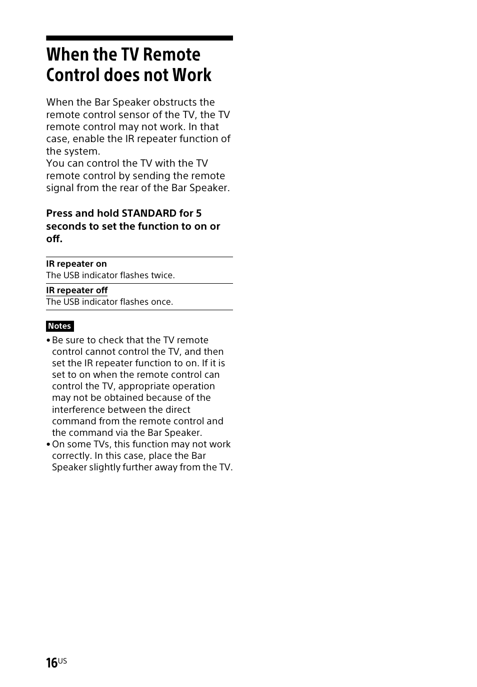 When the tv remote control does not work | Sony a7R V Mirrorless Camera User Manual | Page 16 / 37