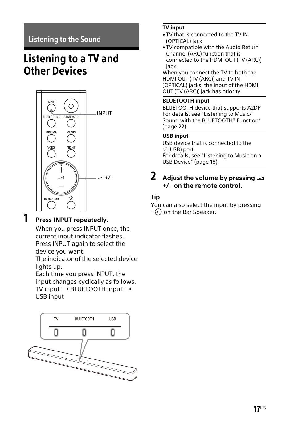 Listening to a tv and other devices, Listening to the sound | Sony a7R V Mirrorless Camera User Manual | Page 17 / 37