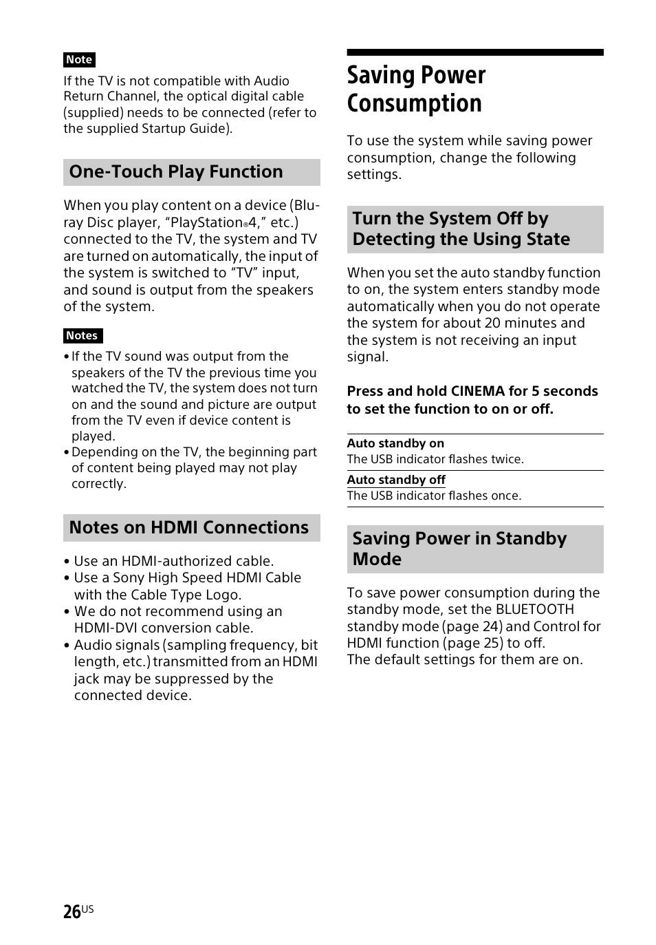 Saving power consumption, One-touch play function, Saving power in standby mode | Sony a7R V Mirrorless Camera User Manual | Page 26 / 37