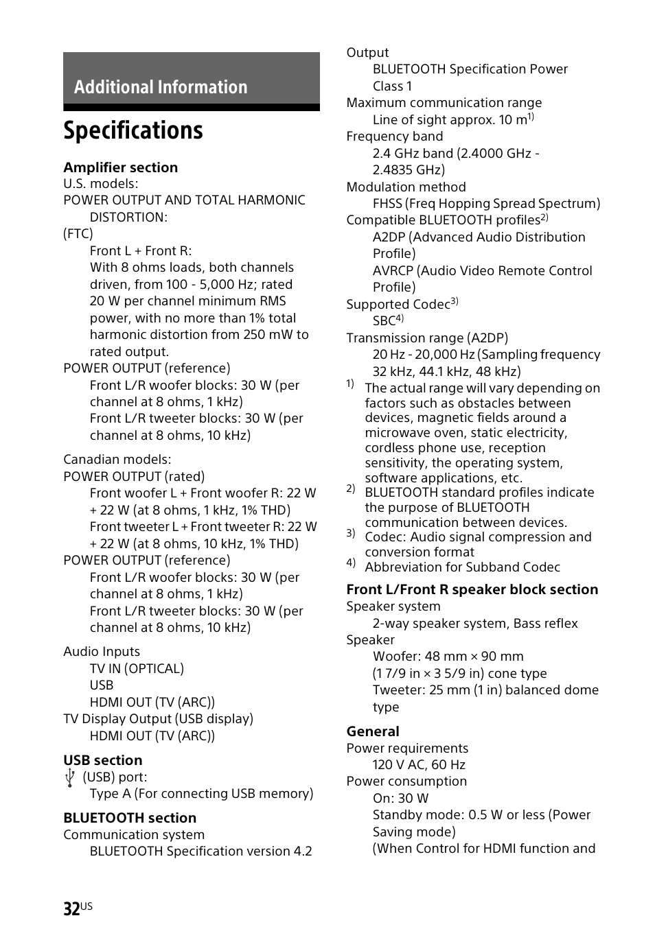 Specifications, Additional information | Sony a7R V Mirrorless Camera User Manual | Page 32 / 37