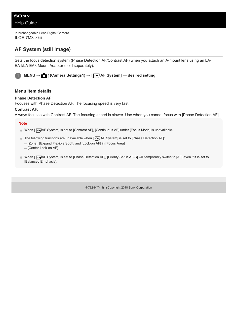 Af system (still image), Help guide | Sony a7C Mirrorless Camera (Black) User Manual | Page 108 / 642