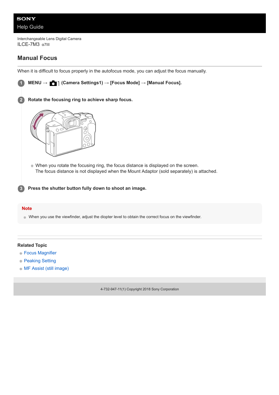 Manual focus | Sony a7C Mirrorless Camera (Black) User Manual | Page 109 / 642