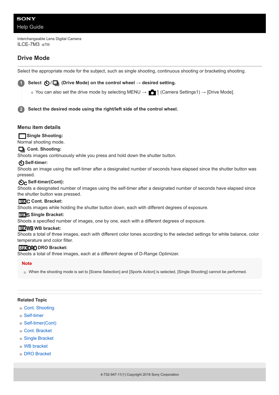 Drive mode | Sony a7C Mirrorless Camera (Black) User Manual | Page 117 / 642