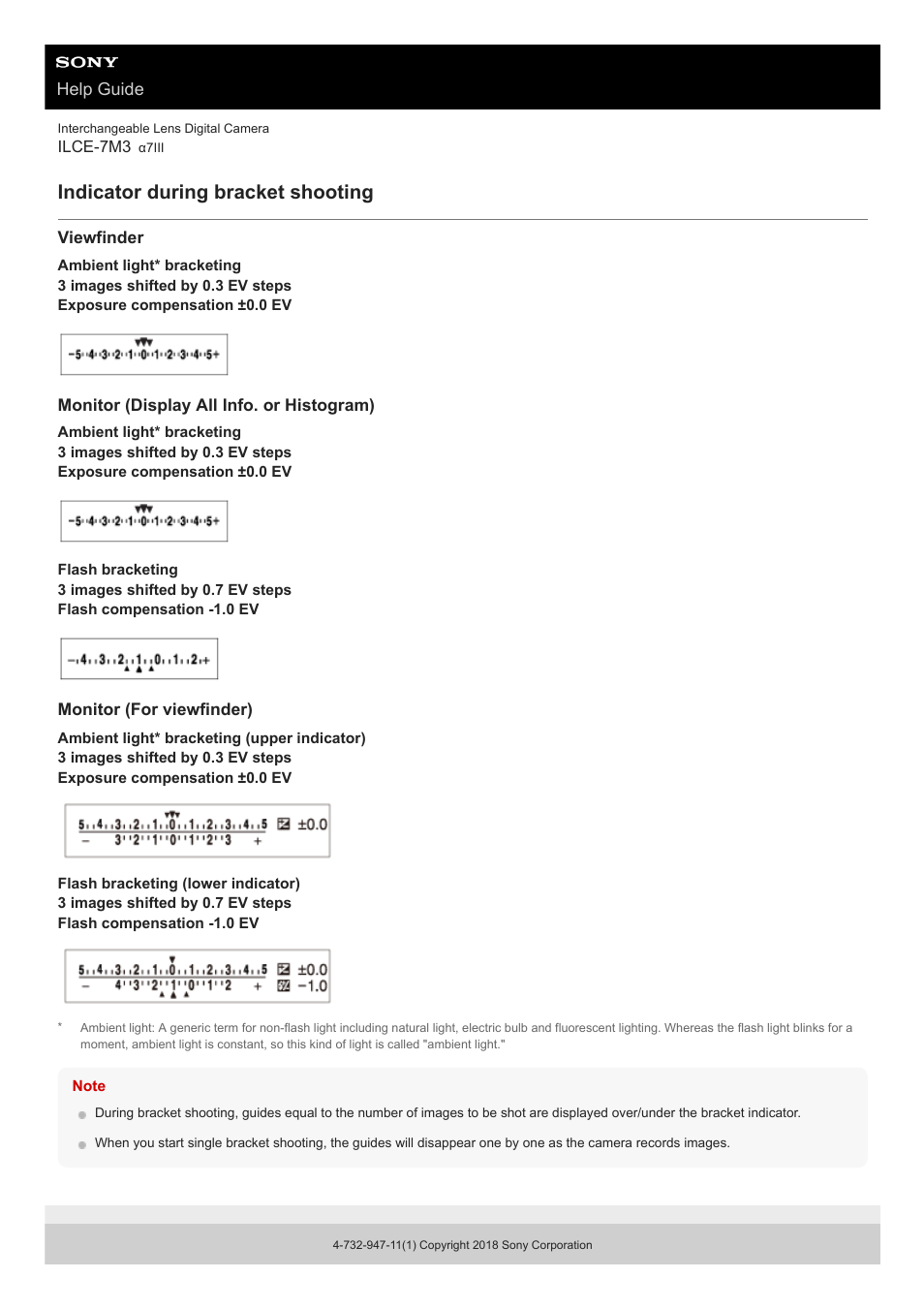 Indicator during bracket shooting | Sony a7C Mirrorless Camera (Black) User Manual | Page 125 / 642