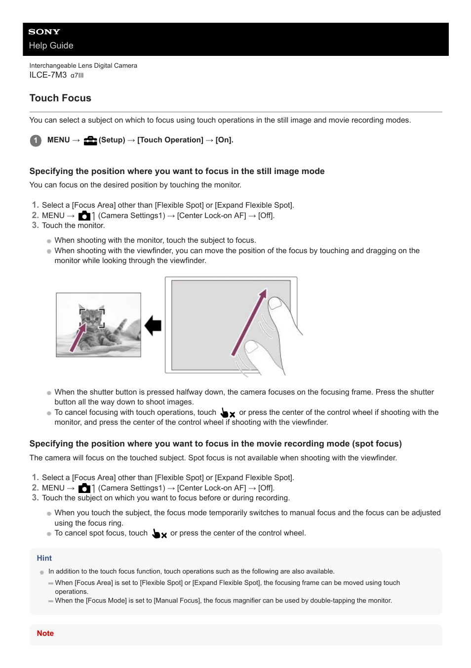 Touch focus | Sony a7C Mirrorless Camera (Black) User Manual | Page 132 / 642