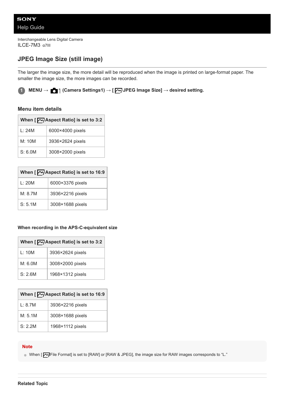 Jpeg image size (still image) | Sony a7C Mirrorless Camera (Black) User Manual | Page 136 / 642