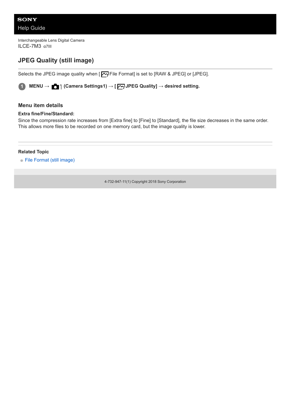 Jpeg quality (still image) | Sony a7C Mirrorless Camera (Black) User Manual | Page 138 / 642