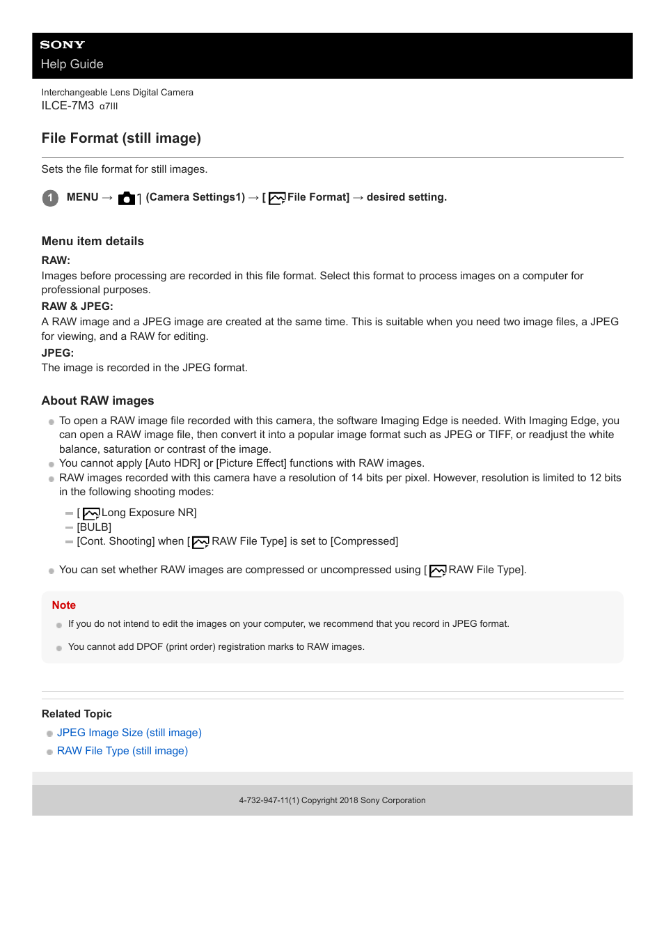 File format (still image) | Sony a7C Mirrorless Camera (Black) User Manual | Page 140 / 642