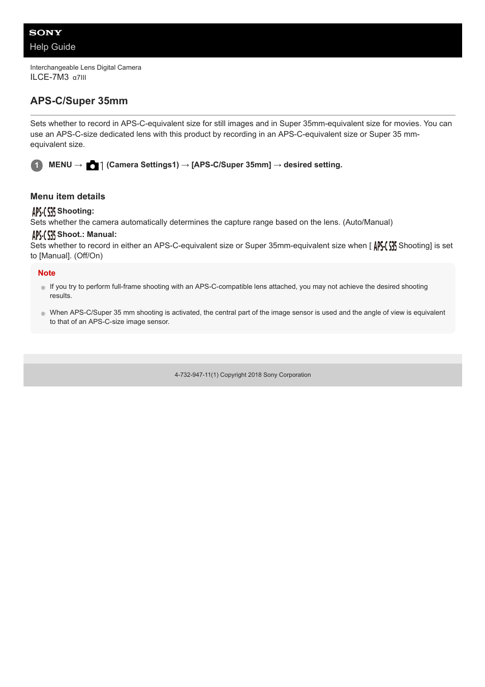 Aps-c/super 35mm | Sony a7C Mirrorless Camera (Black) User Manual | Page 142 / 642