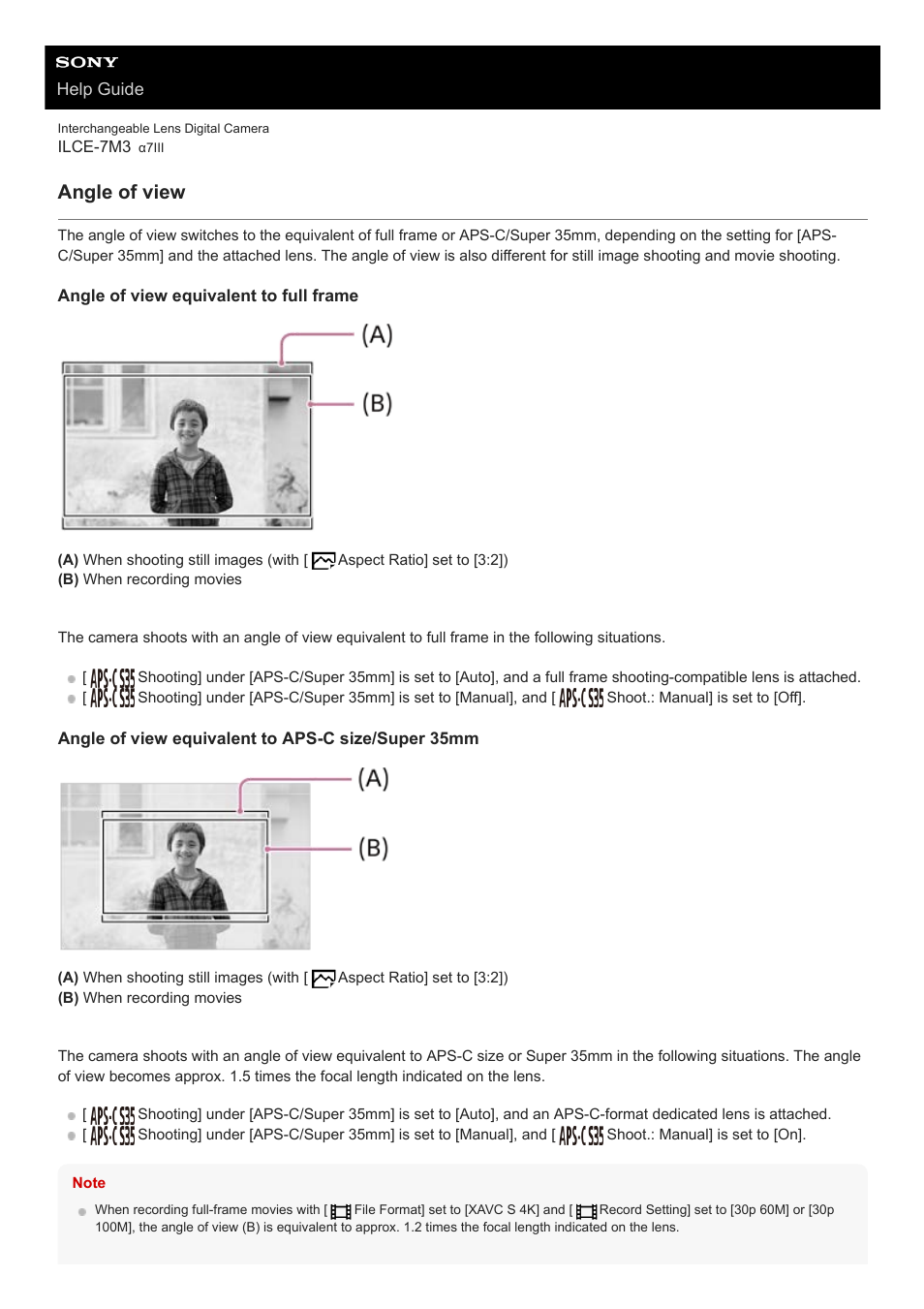 Angle of view | Sony a7C Mirrorless Camera (Black) User Manual | Page 143 / 642