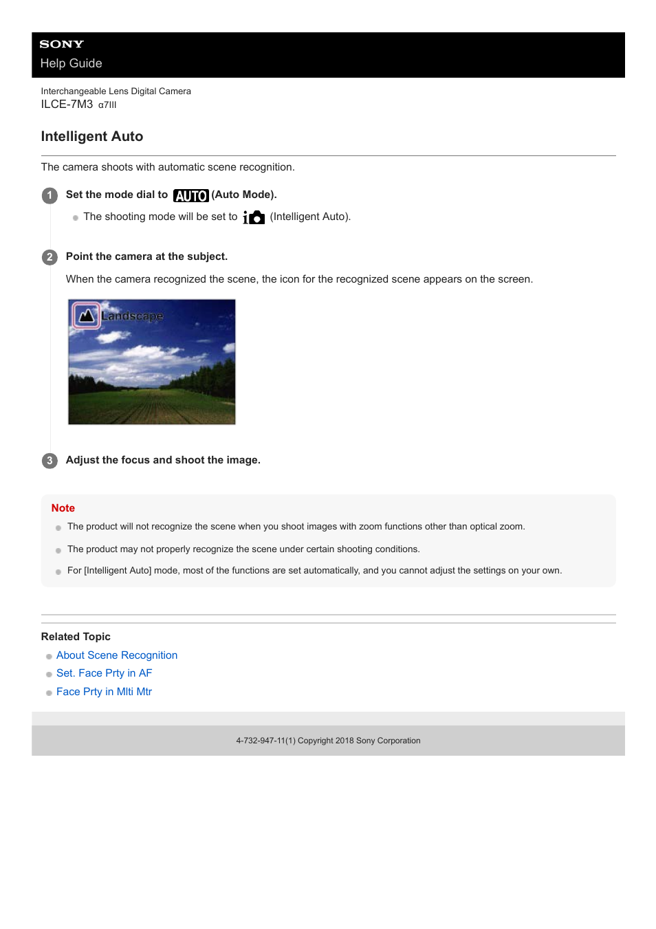 Intelligent auto | Sony a7C Mirrorless Camera (Black) User Manual | Page 147 / 642