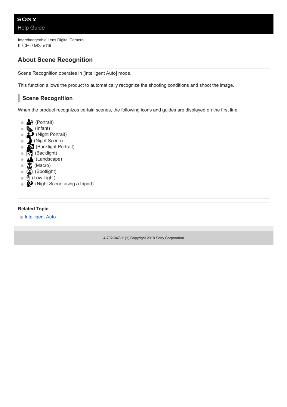 About scene recognition | Sony a7C Mirrorless Camera (Black) User Manual | Page 148 / 642