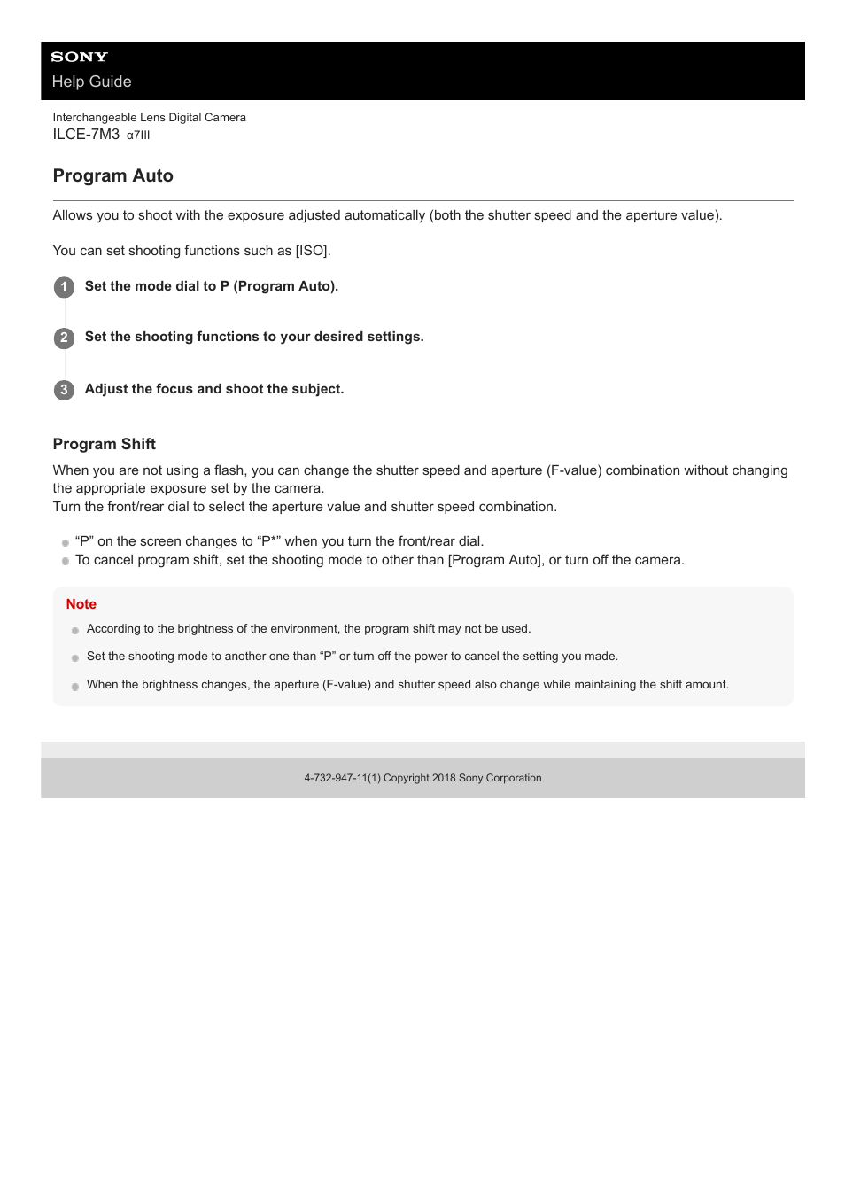 Program auto | Sony a7C Mirrorless Camera (Black) User Manual | Page 149 / 642