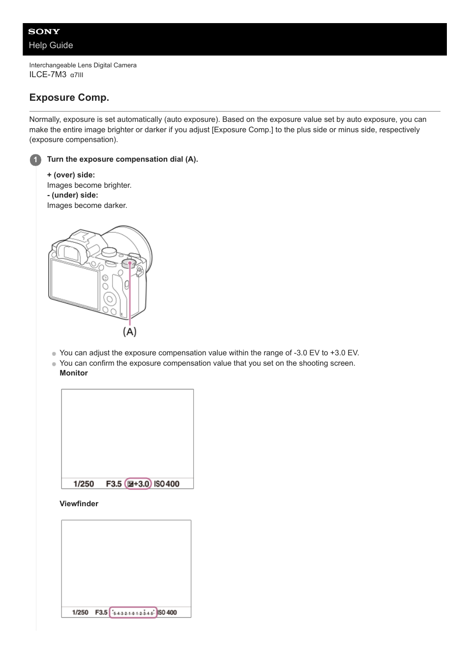 Exposure comp | Sony a7C Mirrorless Camera (Black) User Manual | Page 160 / 642