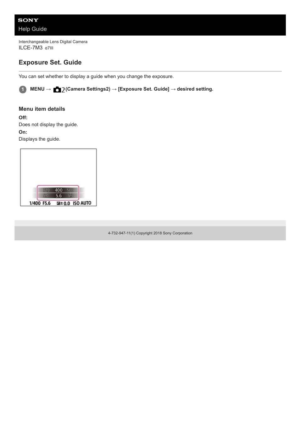 Exposure set. guide | Sony a7C Mirrorless Camera (Black) User Manual | Page 164 / 642