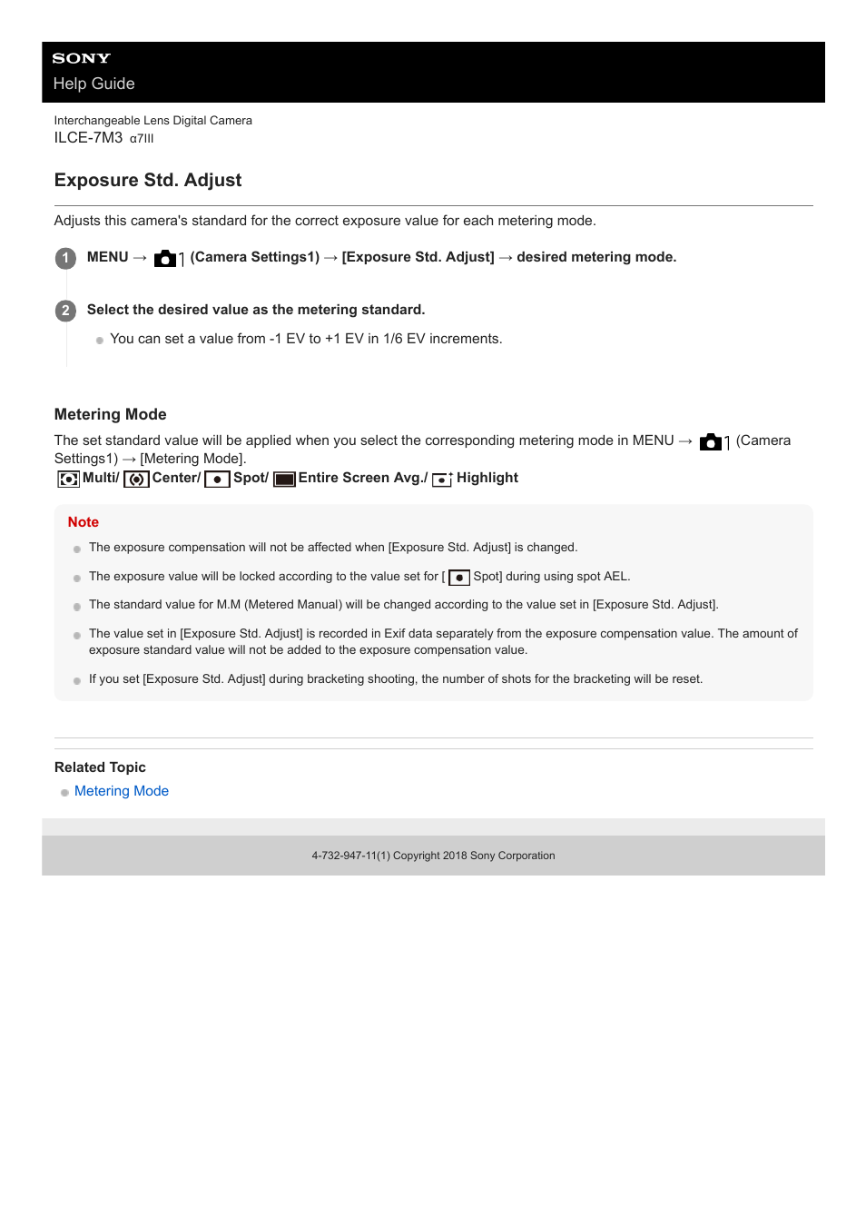 Exposure std. adjust | Sony a7C Mirrorless Camera (Black) User Manual | Page 172 / 642