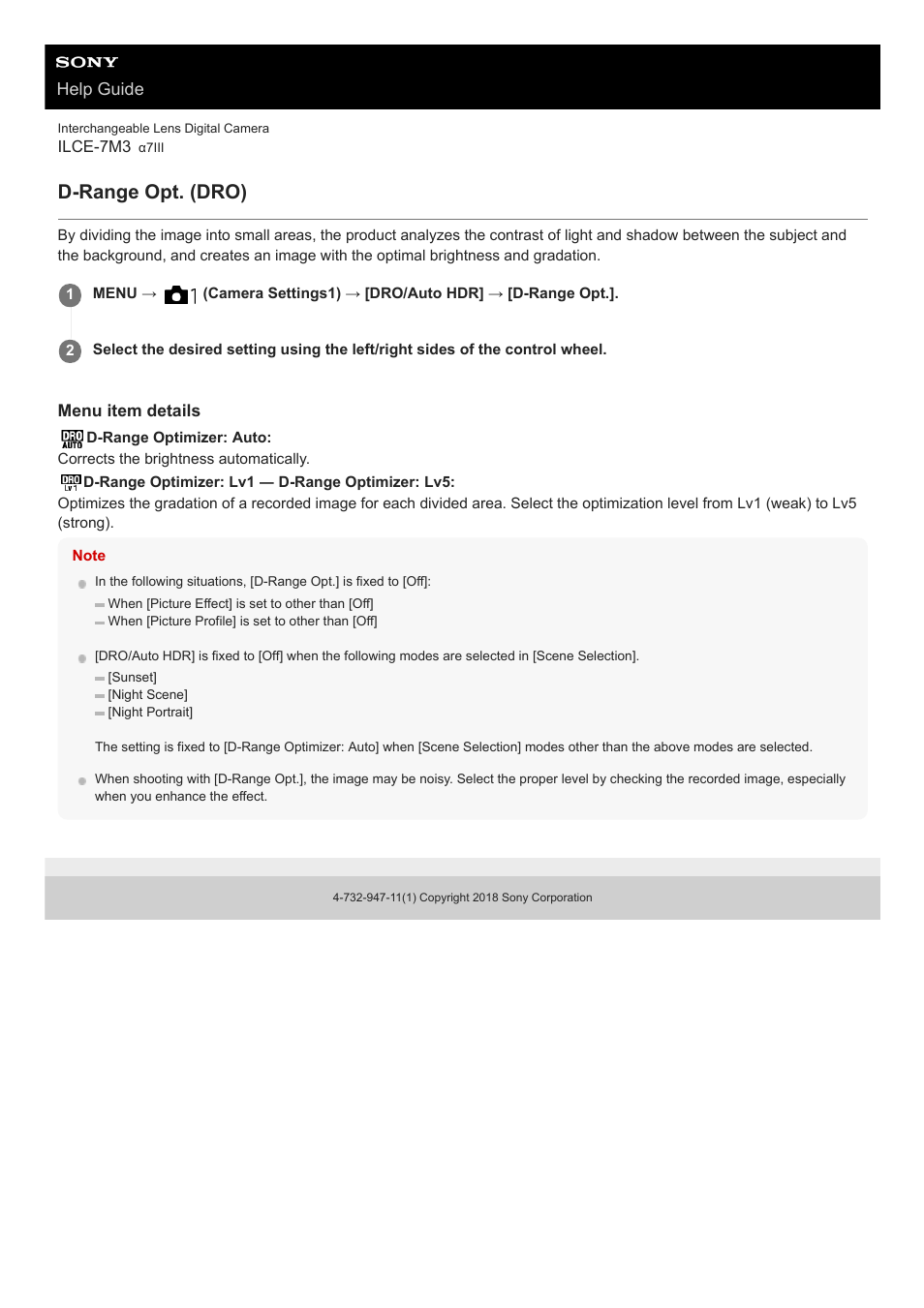 D-range opt. (dro) | Sony a7C Mirrorless Camera (Black) User Manual | Page 175 / 642