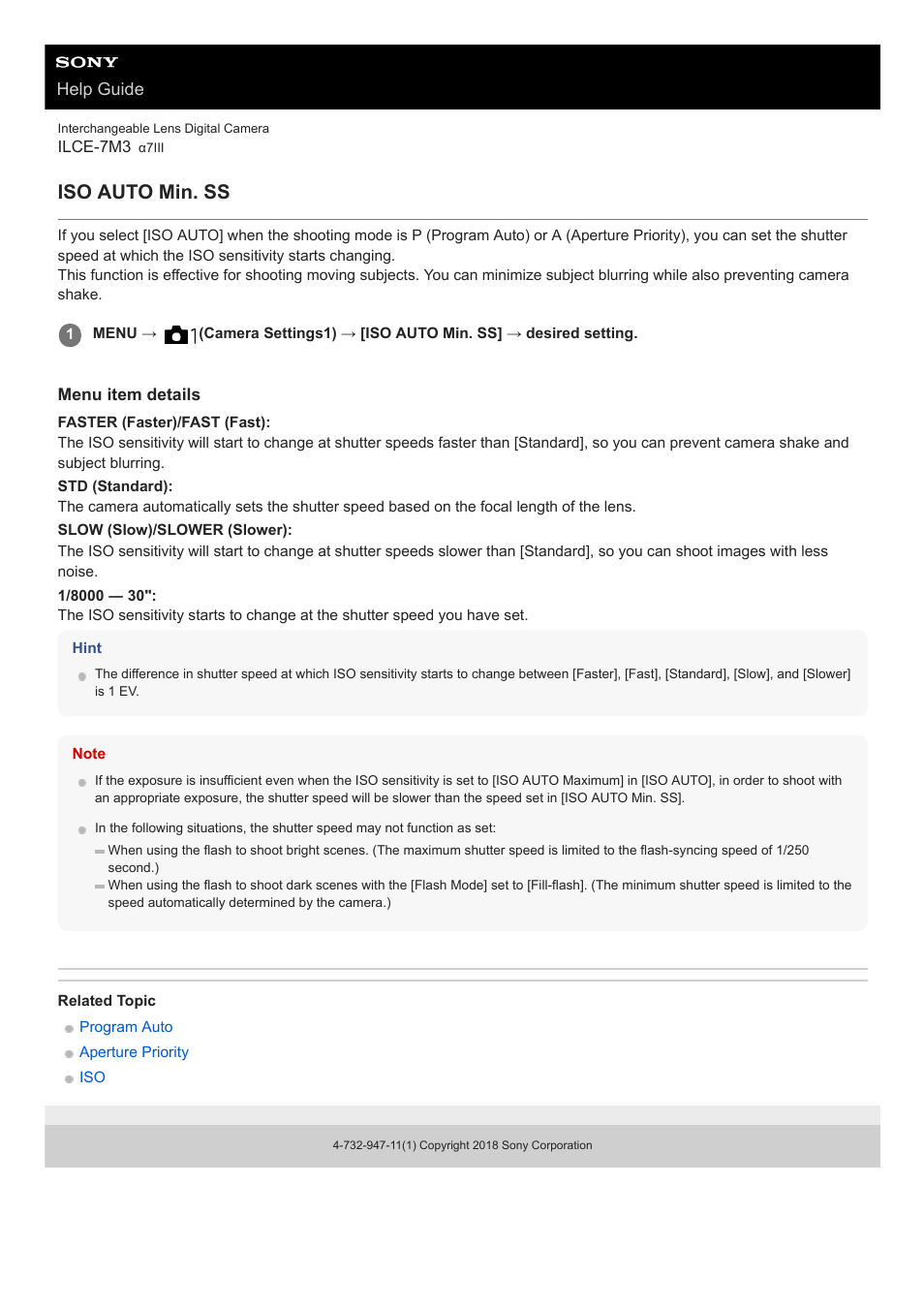 Iso auto min. ss | Sony a7C Mirrorless Camera (Black) User Manual | Page 178 / 642