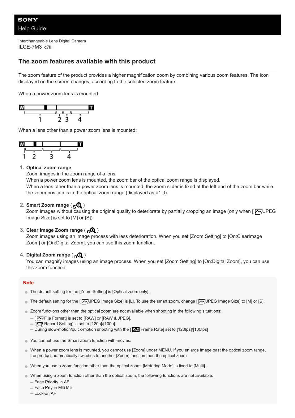 The zoom features available with this product, Help guide | Sony a7C Mirrorless Camera (Black) User Manual | Page 179 / 642