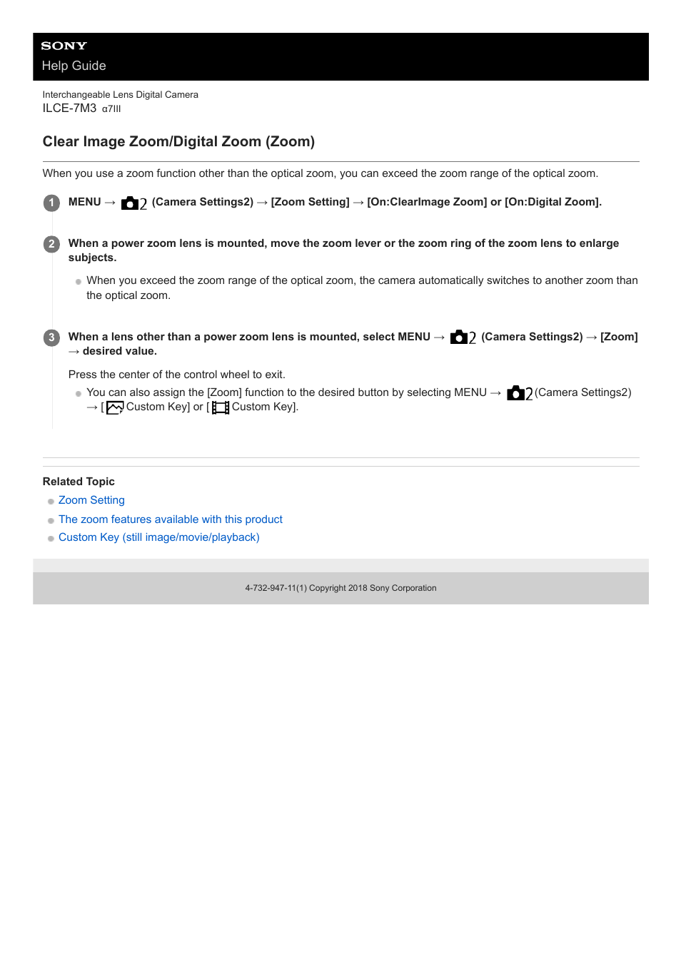 Clear image zoom/digital zoom (zoom) | Sony a7C Mirrorless Camera (Black) User Manual | Page 181 / 642