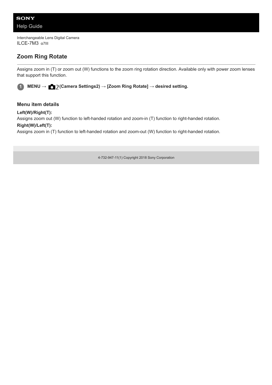 Zoom ring rotate | Sony a7C Mirrorless Camera (Black) User Manual | Page 184 / 642