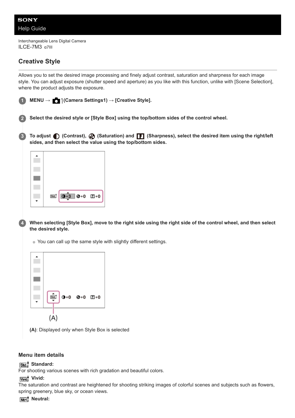 Creative style | Sony a7C Mirrorless Camera (Black) User Manual | Page 188 / 642