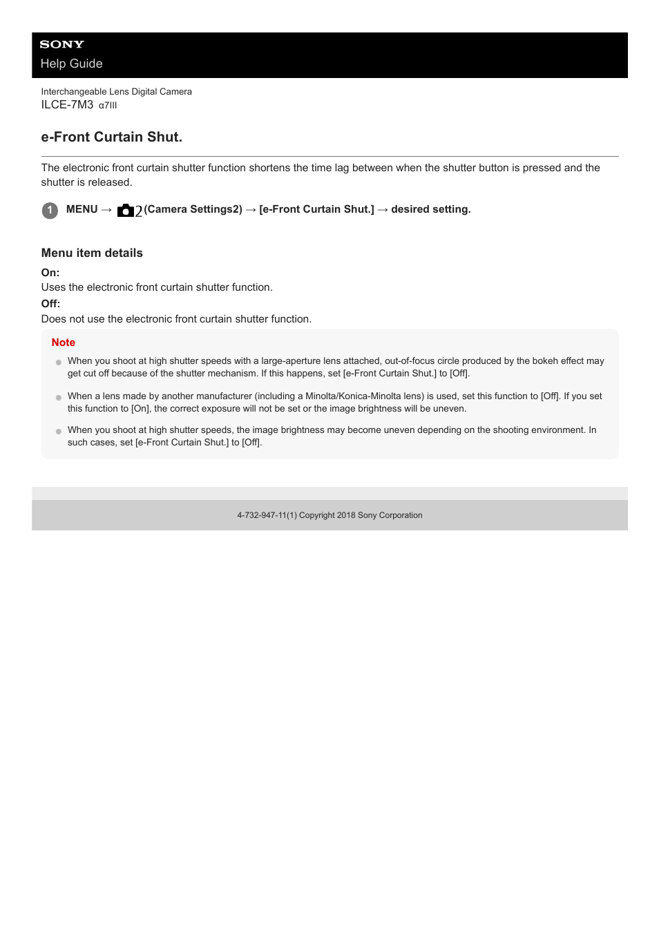 E-front curtain shut | Sony a7C Mirrorless Camera (Black) User Manual | Page 198 / 642