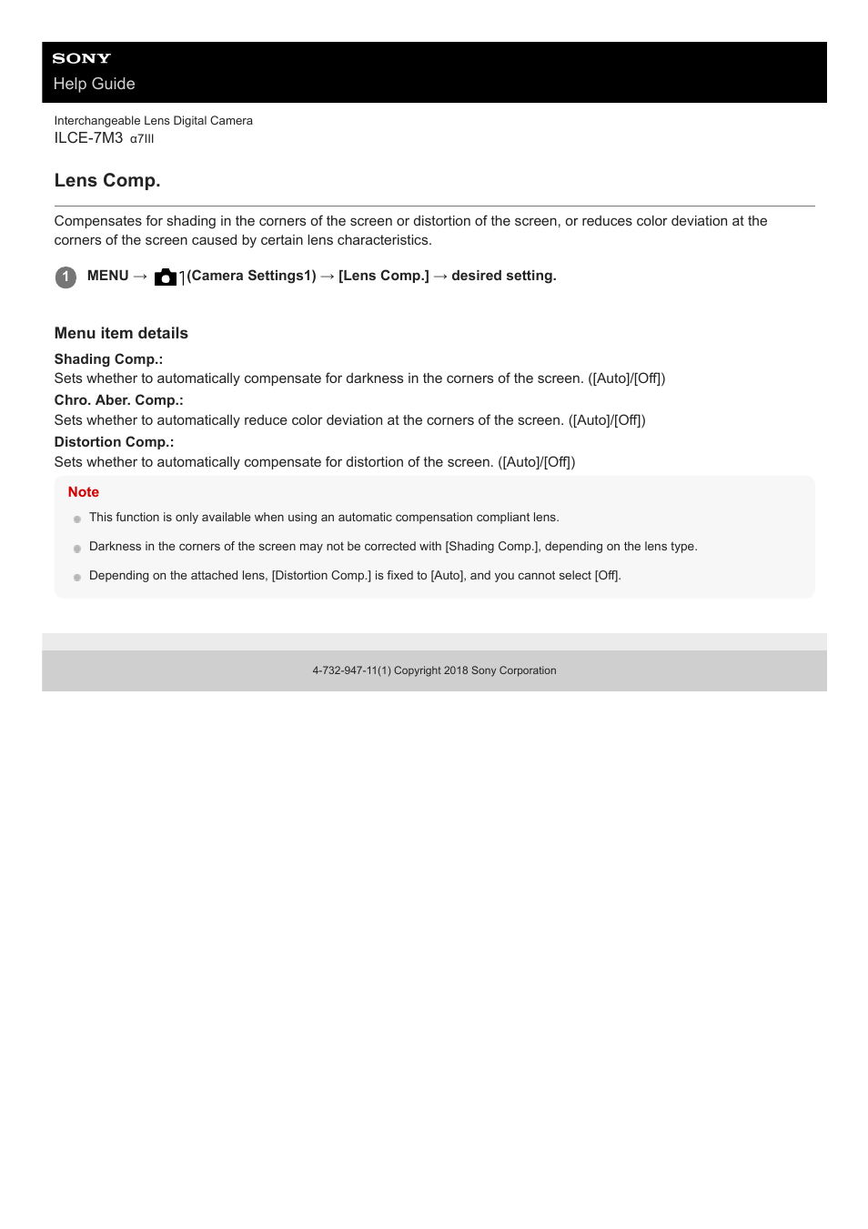 Lens comp | Sony a7C Mirrorless Camera (Black) User Manual | Page 201 / 642