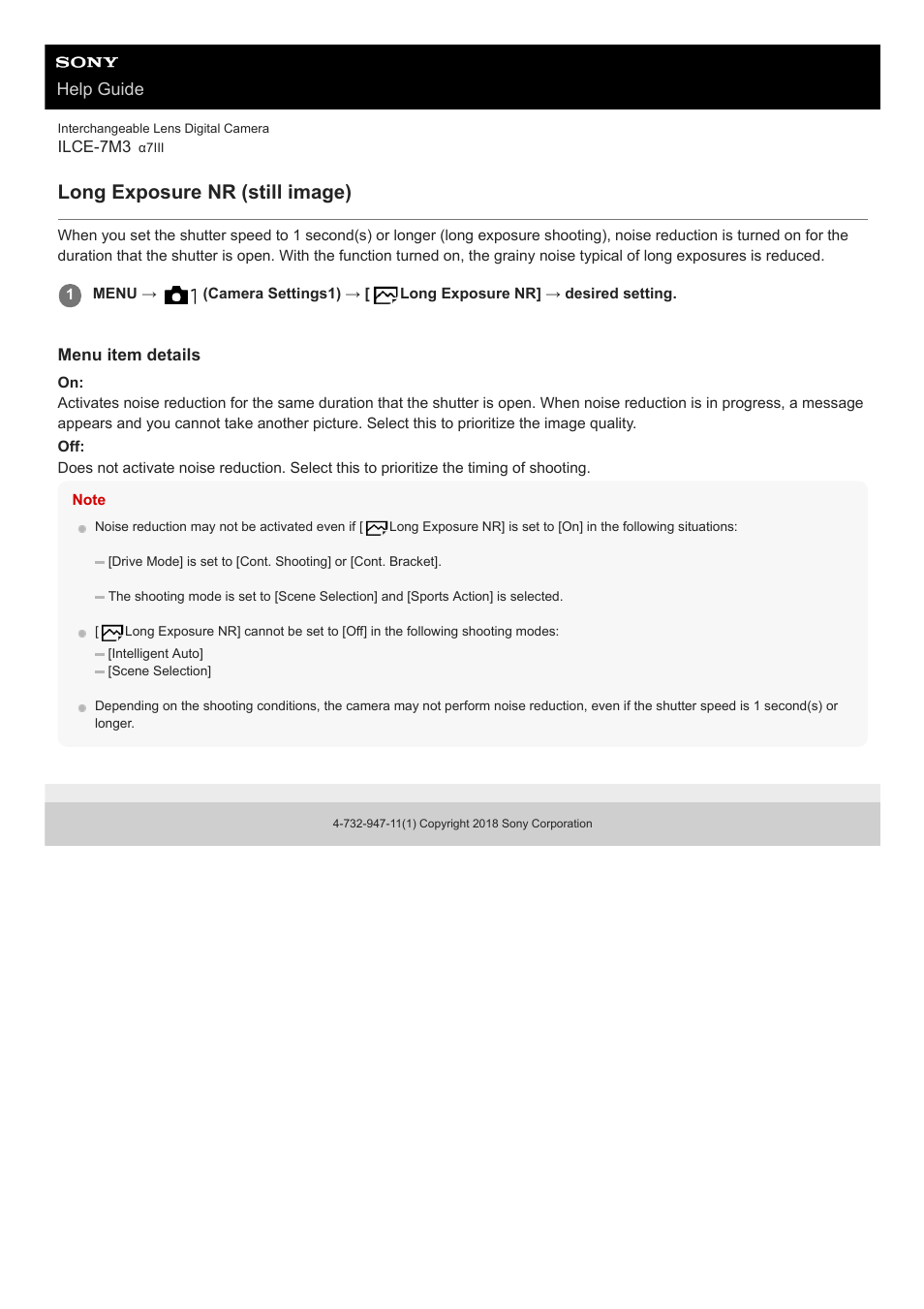 Long exposure nr (still image), Help guide | Sony a7C Mirrorless Camera (Black) User Manual | Page 202 / 642