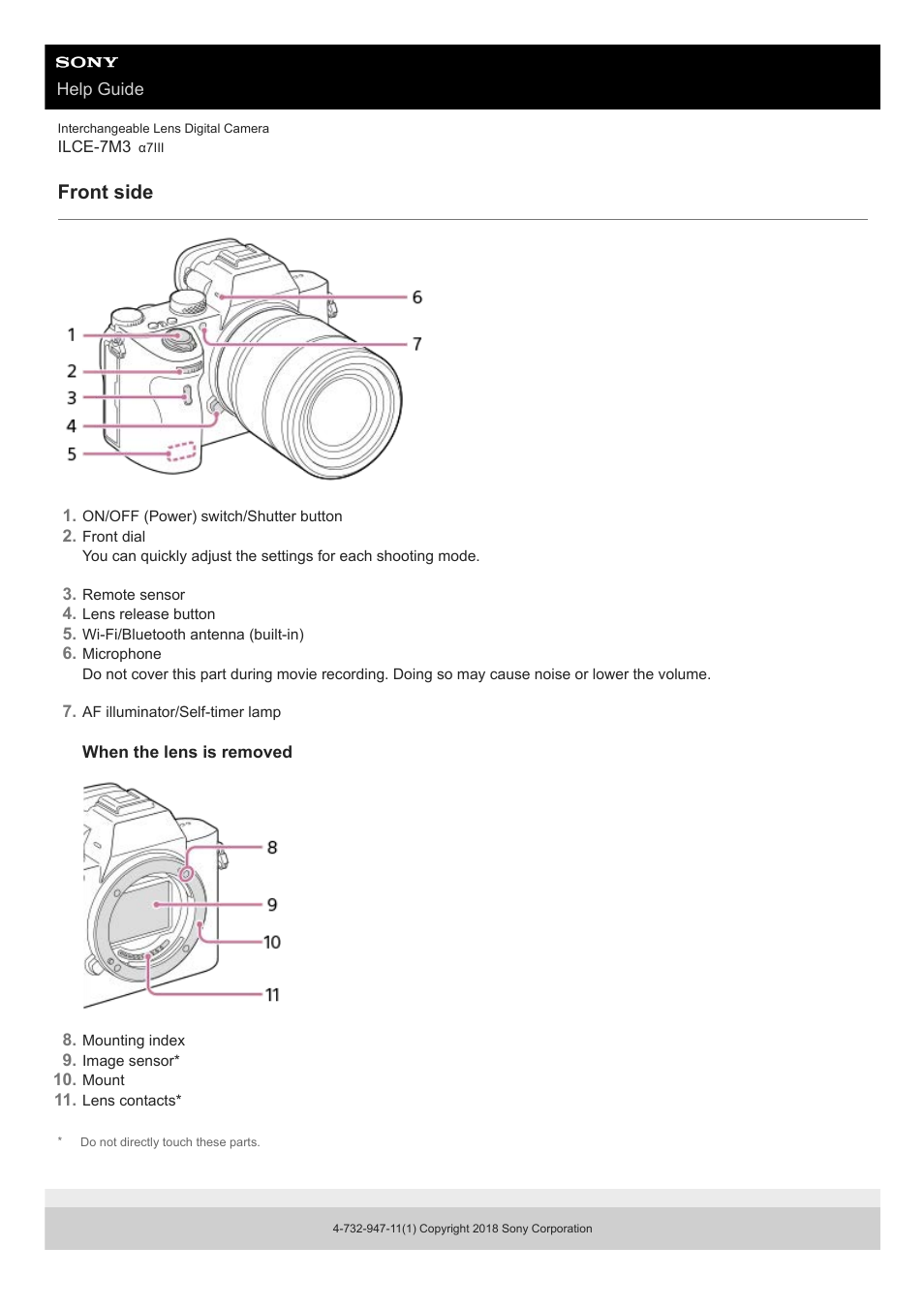 Front side | Sony a7C Mirrorless Camera (Black) User Manual | Page 21 / 642